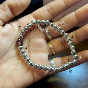 Silver Pair Beaded Bracelet Handmade