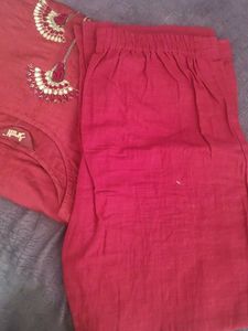 Maroon Embroidered Kurti Palazzo Set