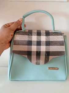 Pastel Blue Plaid Top Handle Bag