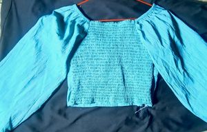 Stylish Tangy Ballon Crop Top. (Size - s) , (Color - Light Blue)