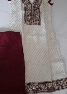 Beige And Maroon Dress