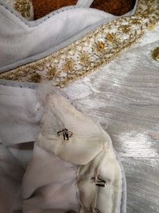 &#34;Intricately Embroidered White and Gold Blouse&#34;