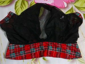 (1108)Plaid Trim Mesh Crop Top