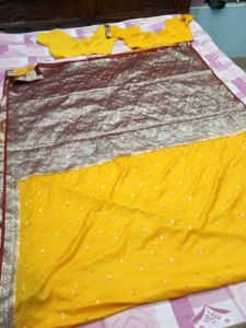 Pure Silk Beautiful Banarasi Saree Yellow Colour