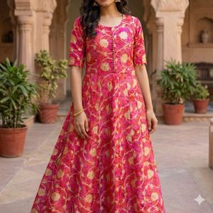 PADDED Pink Floral Ethnic Gown
