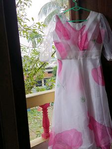 White Organza Floral Dress