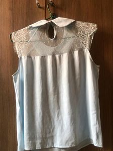 Peter Pan Collar Dobby Mesh Yoke Top