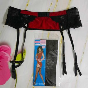 (855)Red &amp; Black Garter Belt Set