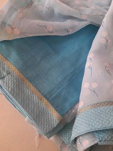 Light Blue Floral Print Saree With Stitched Blous