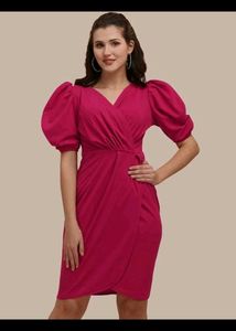 Chic Pink Puff Sleeve Dress