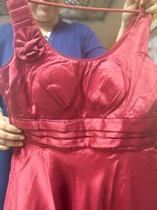Pure Japan Satin Rose Red Floor Length Flowy Gown