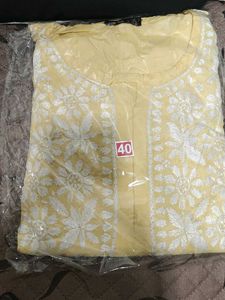 Yellow Cotton Chikkanari Kurta
