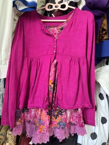 Magenta Dress & Cardigan Set