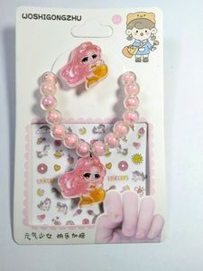 Daisy Beads Bracelet And Ring With Nail Sticker