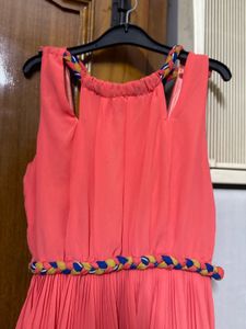 Coral Hi-Low Dress with Braided Waist