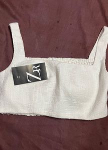 Zara White Textured Crop Top