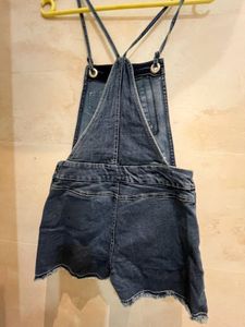 Distressed Denim Short Overalls