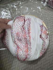 White Designer Potli Clutch With Pearl Handle
