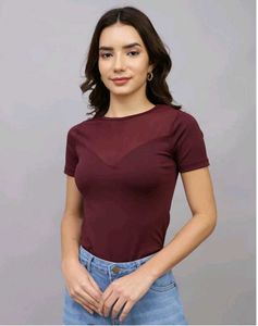 Shein Sheer Yoke  Short Sleeves Bodysuit