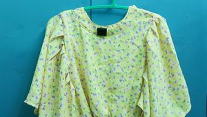 Floral Print Yellow Dress