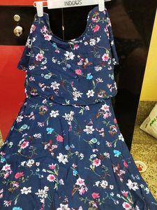 Blue Dress With Pink Flowery Design For Women
