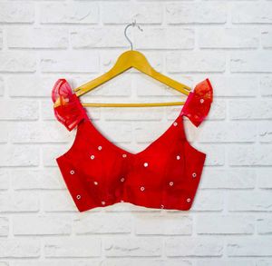 Padded Raw Silk Foil Work Starlight Blouse