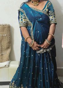 Mid Green color Hand Embroidery work Lehenga