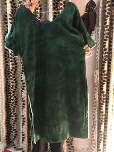 Green Embroidered Velvet Kurti