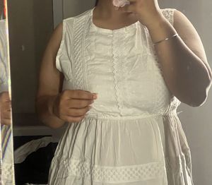 White Cotton Sleeveless Midi Dress