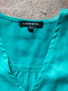 Chemistry V-neck Shirt Style Satin Top