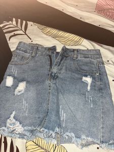 Ripped Light Washed Denim Skirt