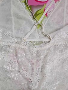 (1200)White Lace Teddy Bodysuit