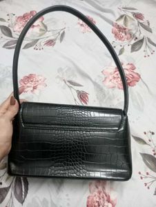 Black Croc Embossed Baguette Bag
