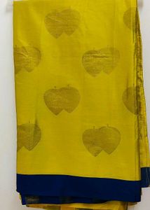Yellow &amp; Blue Leaf Print Saree