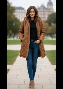 Tan Quilted Padded Jacket, dressberry