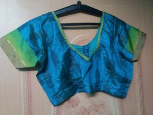 Bluish Seagreen Saree With Stitched Blouse