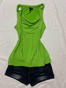 green cowl neck top