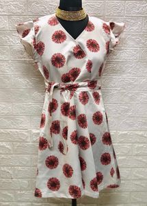 White Printed Dress With Belt