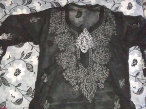 Elegant Black Embroidered Kurta – Worn Once