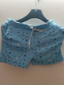 Blue Patterned Shorts S Size