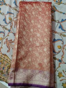Elegant Orange Floral Silk Saree