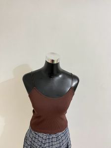 Brown Ribbed Tank Top