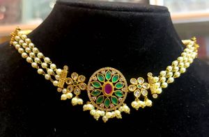 Pearl & Green Gemstone Choker