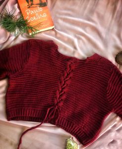 Maroon Crochet Crop Top for Women