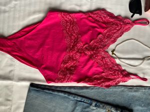 Zara Pink Lace Bodysuit