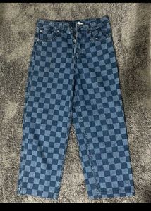 Checks Wide Leg Jeans