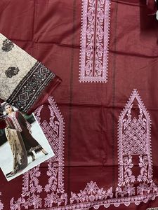 Printed Pakistani Burgundy & Pink Floral Unstitche