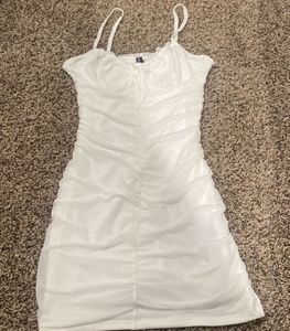 White Ruched Bodycon Mini Dress