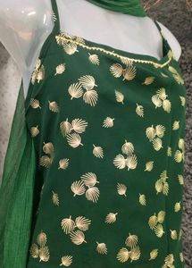 Green &amp; Gold Printed Kurta Set
