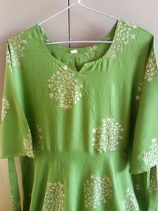 Flared Green Gold Printed A-line Gown